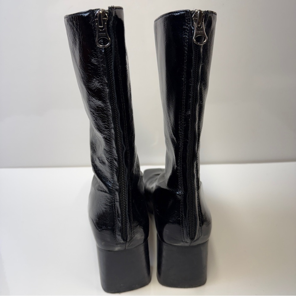 NEW! L’Intervalle Black Patent Leather Swan Ankle Boot Side Zip Women’s 40/ 9.5M - Picture 5 of 16